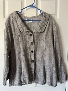 FLAX Charcoal Heather Button-Front Women's Top
